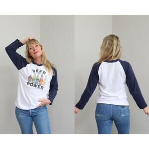 1970's Vintage Deadstock "Beer Power" Raglan Shirt ~ Women's LG XL ~ Men's MD LG